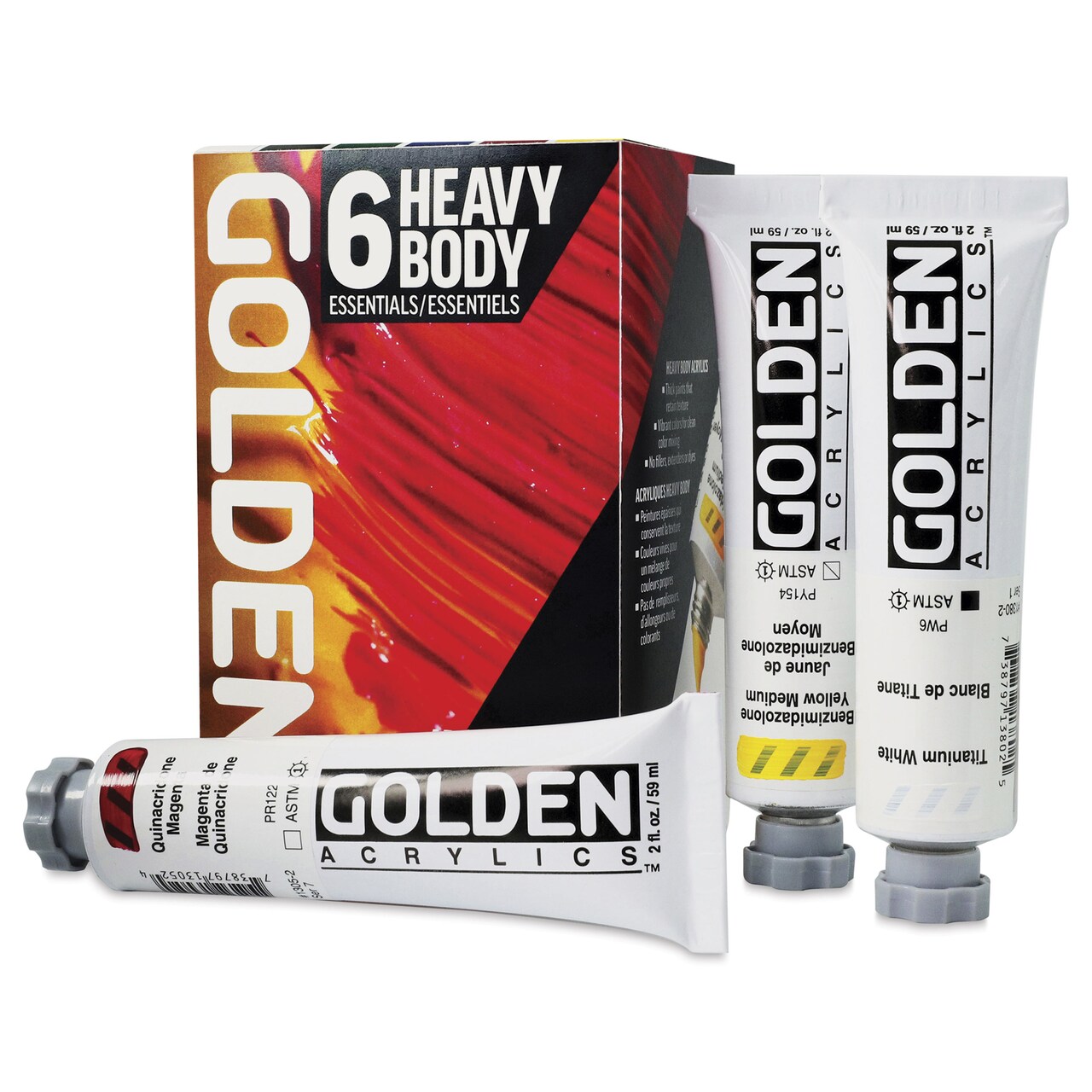 Golden Heavy Body Artist Acrylic Set - Set of 6, Essential Colors, 59 ml Tubes